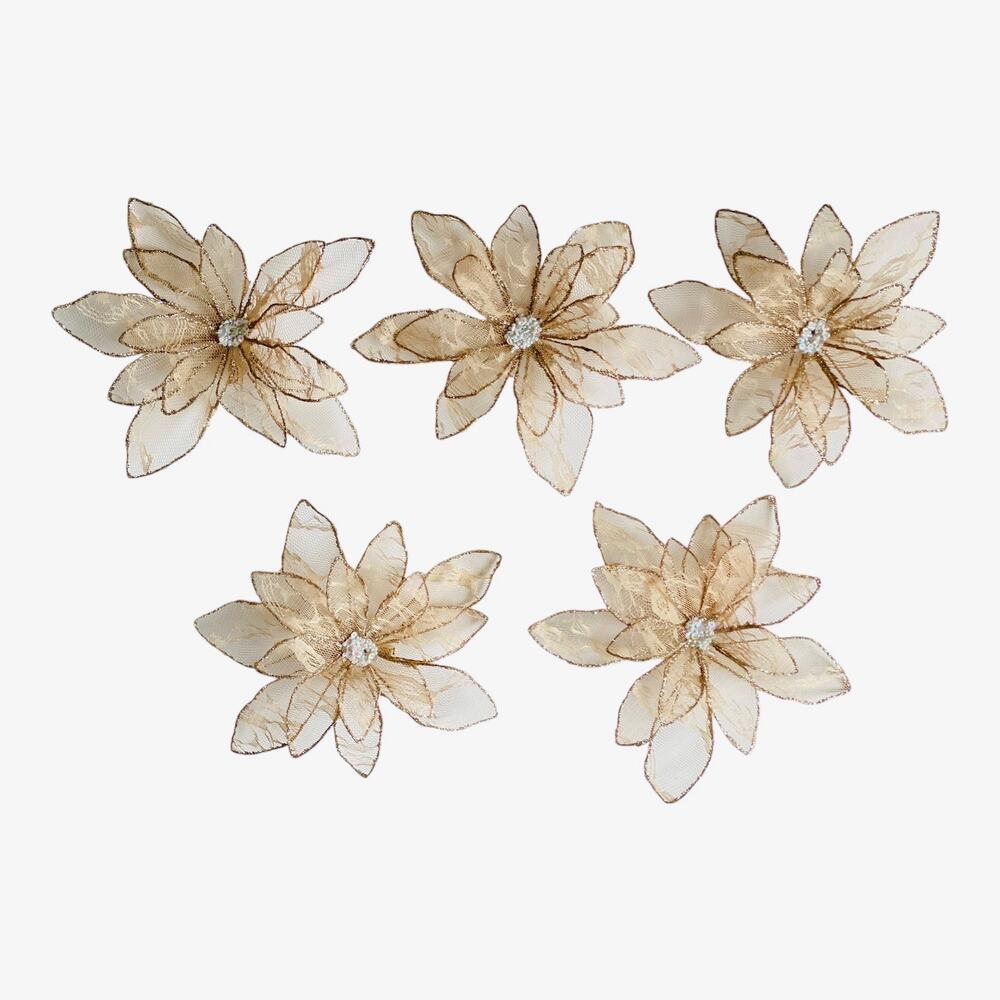 Vintage Christmas Poinsettia Clip Ornaments
Lace Wire with Glitter(5)Clipbacks